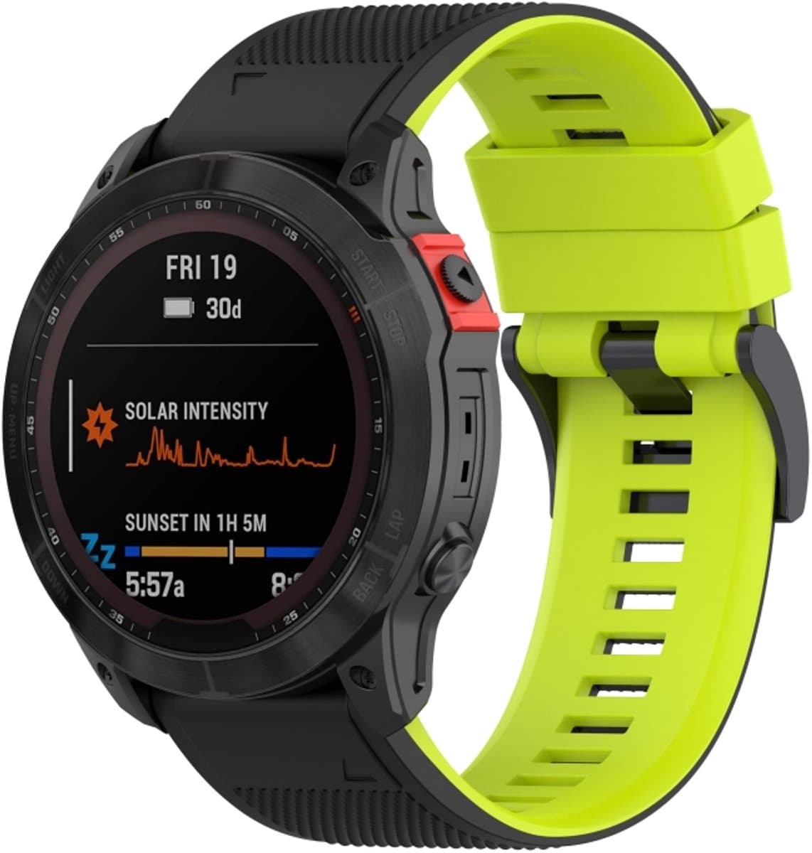 Voor Garmin Fenix 7 Tweekleurige siliconen horlogeband (zwart limoengroen)
