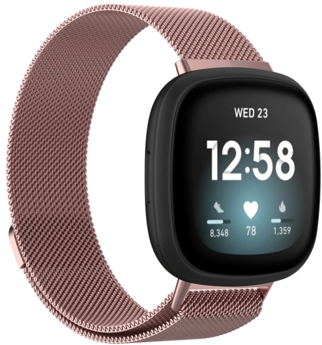 For Fitbit Versa 4 Milanese Magnetic Metal Weave Watchband, Small Size(Pink)