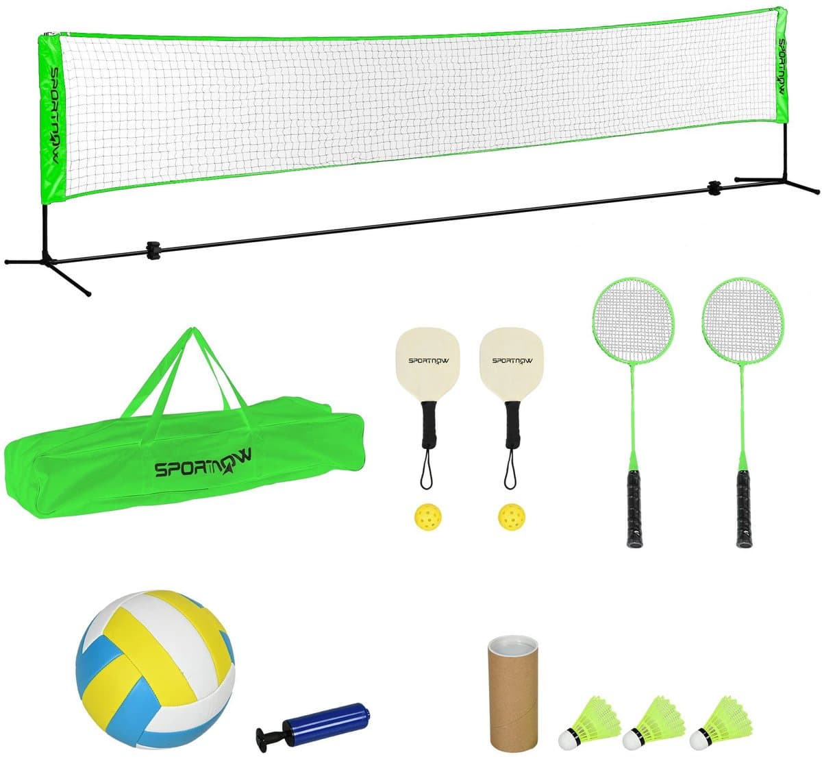 Bresht Badminton set - Badmintonrackets - Badminton net - Buitenspeelgoed - Verstelbaar nethoogte - Groen - 510 x 103 x 107-155 cm