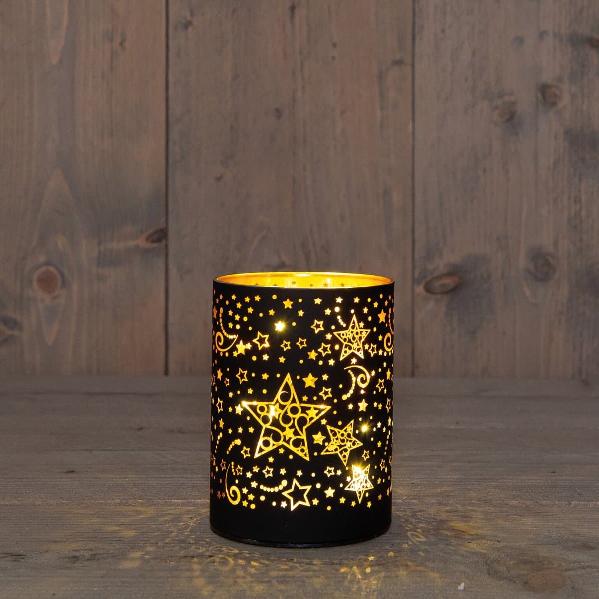 Annas collection - Cylinder glas met sterren 10led warm wit 9h12 c...