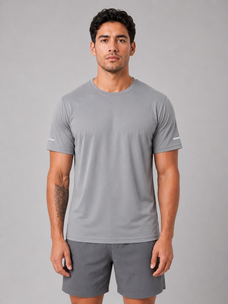 SparkNine Ironlite sport t-shirt heren met reflecterende strepen - M - grijs - zweetbestendig - lichtgewicht & sneldrogend