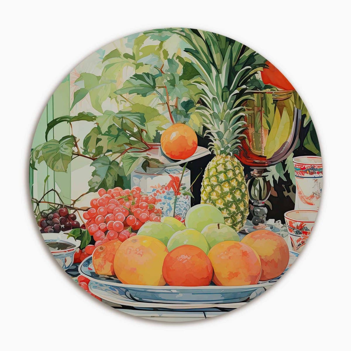 Fruit stilleven kleurrijk - Muurcirkel 100x100 cm - Wanddecoratie op Aluminium Dibond - Rond Wandpaneel