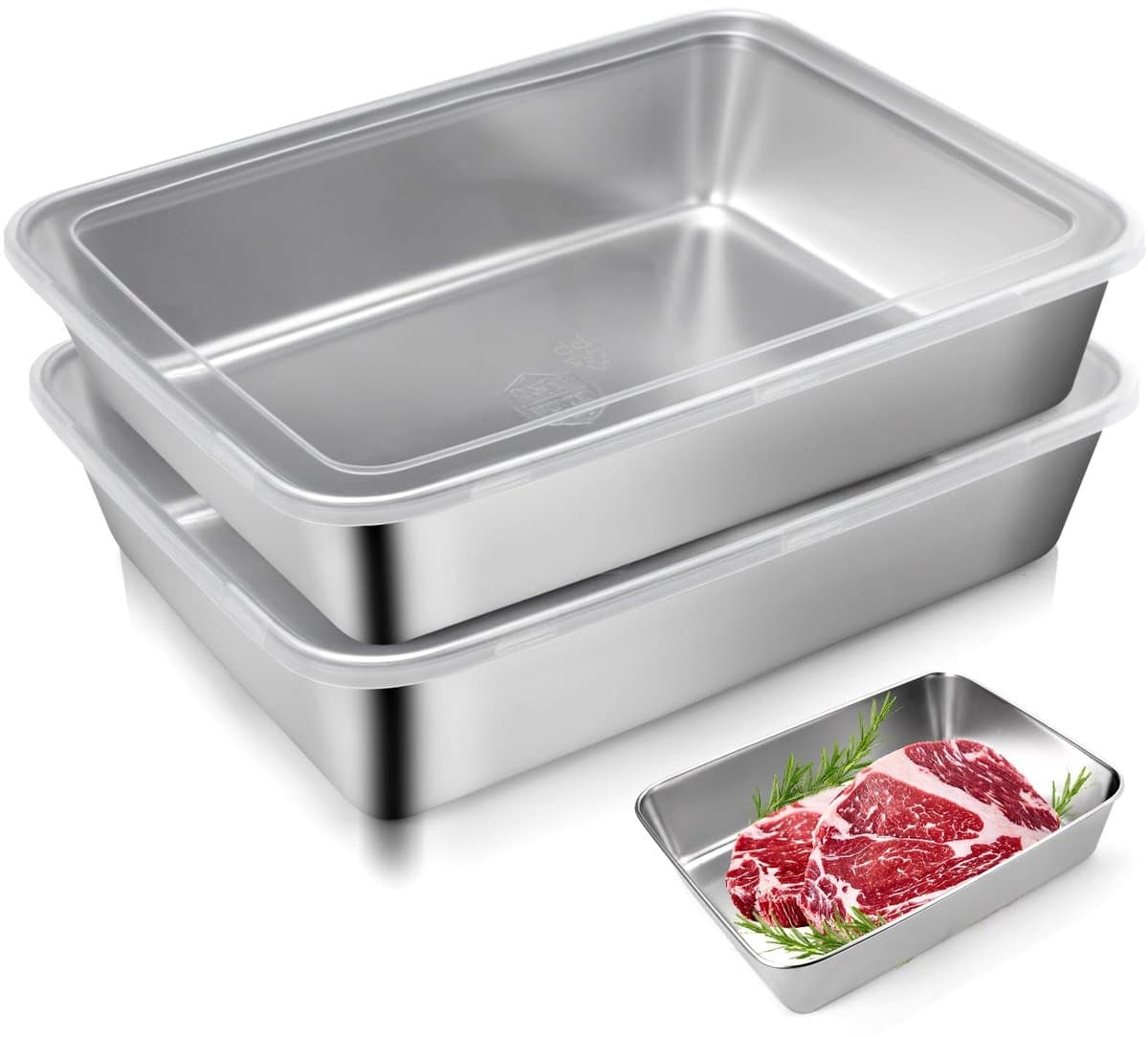 Dailygoods - 2 Stuks Roestvrij Stalen 304 Vershouddozen met Deksel 2 Liter, Voedselopslagcontainers,Maaltijdbereidingscontainers,Voedselcontainer,Voedselbewaarbox,Koelkastorganizer voor Vleeswaren, Paneerdozen