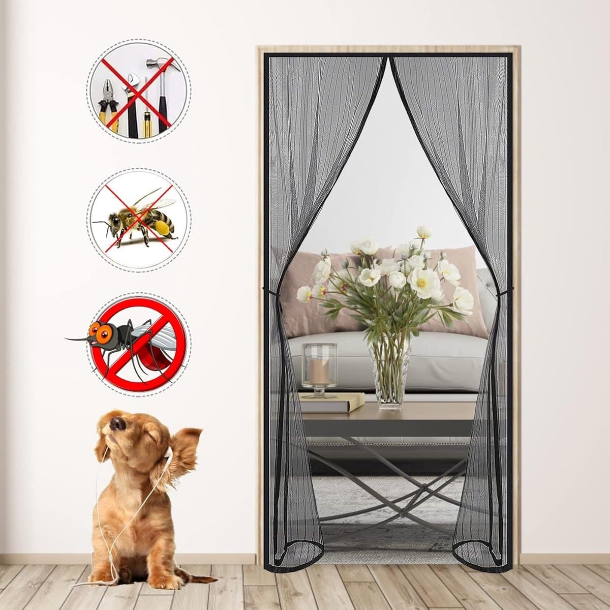 Magnetische Hordeur - Vliegengordijn Mesh - Insecten Buiten Houden - Eenvoudige Montage - 110x200cm - Zwart