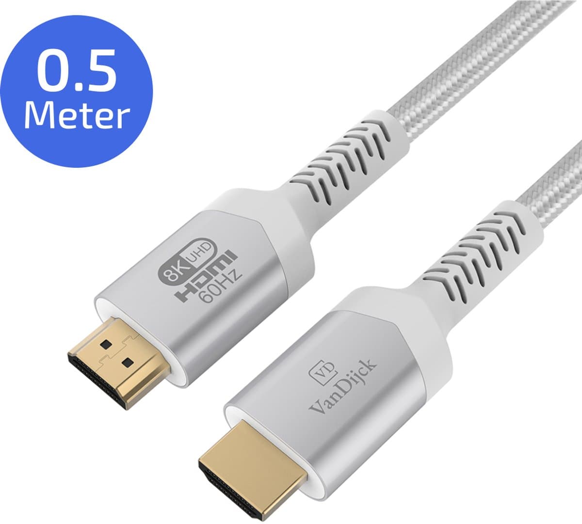 VanDijck Premium HDMI kabel 2.1 - 0,5 meter - 4K 120Hz - 8K 60Hz - Wit
