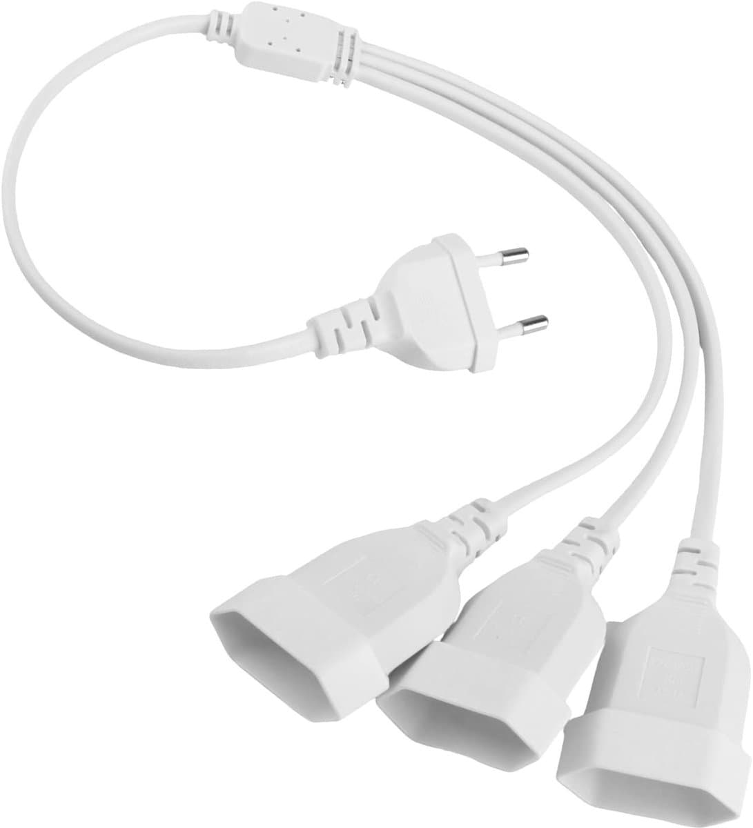 3-in-1 Verlengsnoer 0,5 m met Stekkerdoos voor TV, PC, Computer en Monitor - 250 V, Wit, Veilig en Duurzaam