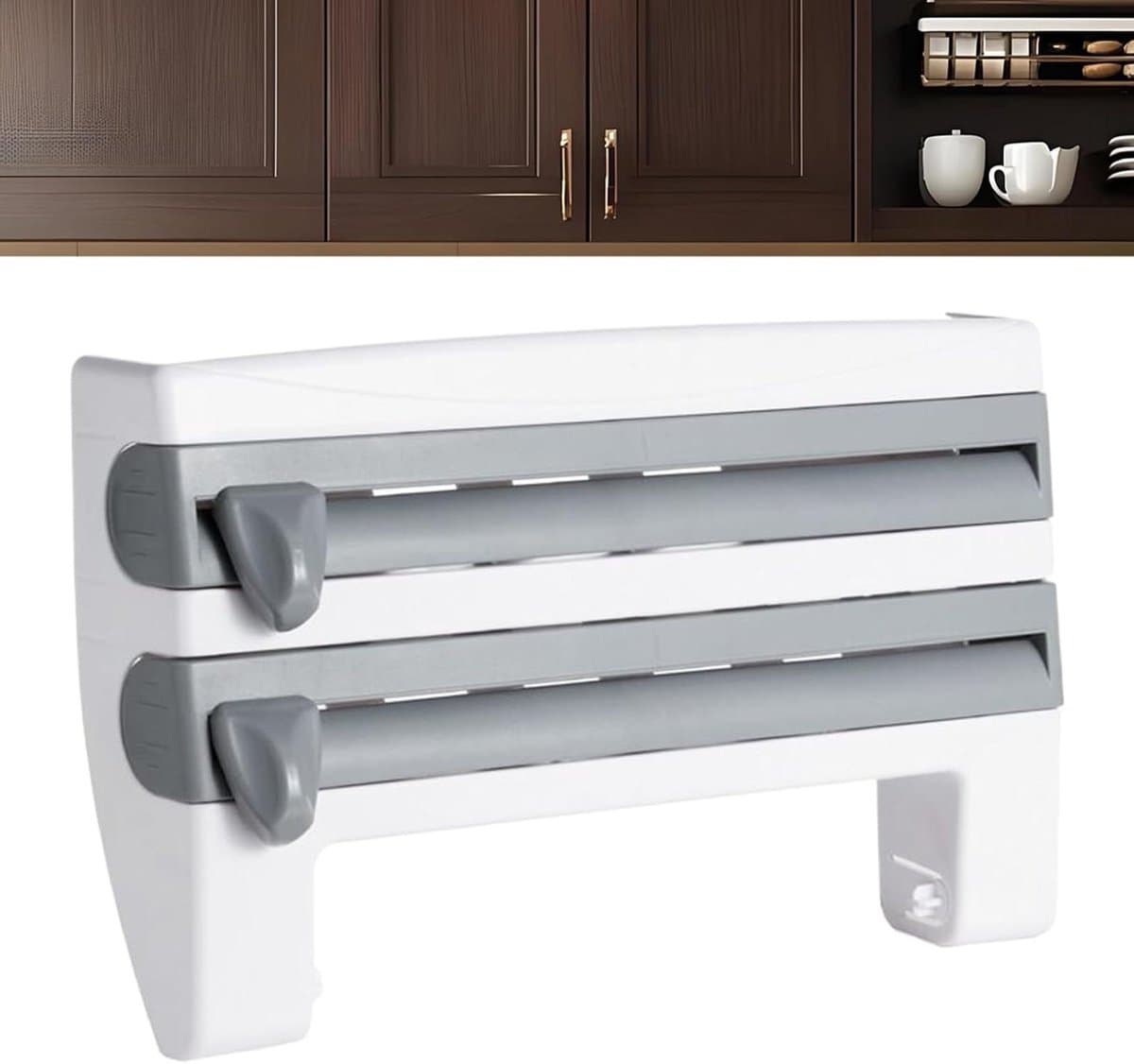 Huishoudfolie Dispenser - Keukenrolhouder Snijder - Keuken Organiseren - Boorvrij Monteren - 39x10x24cm - Wit