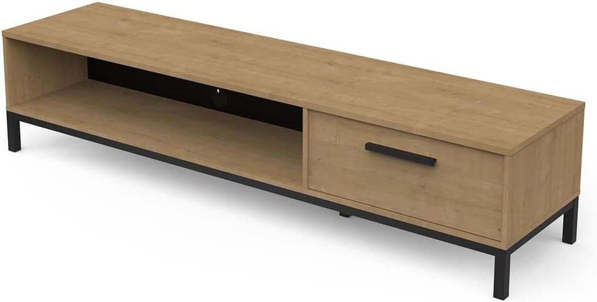 Tv-kast Hout - Tv meubel Media kast - Woonkamer Opbergen - Industriële Stijl - 180 cm - Eiken Zwart