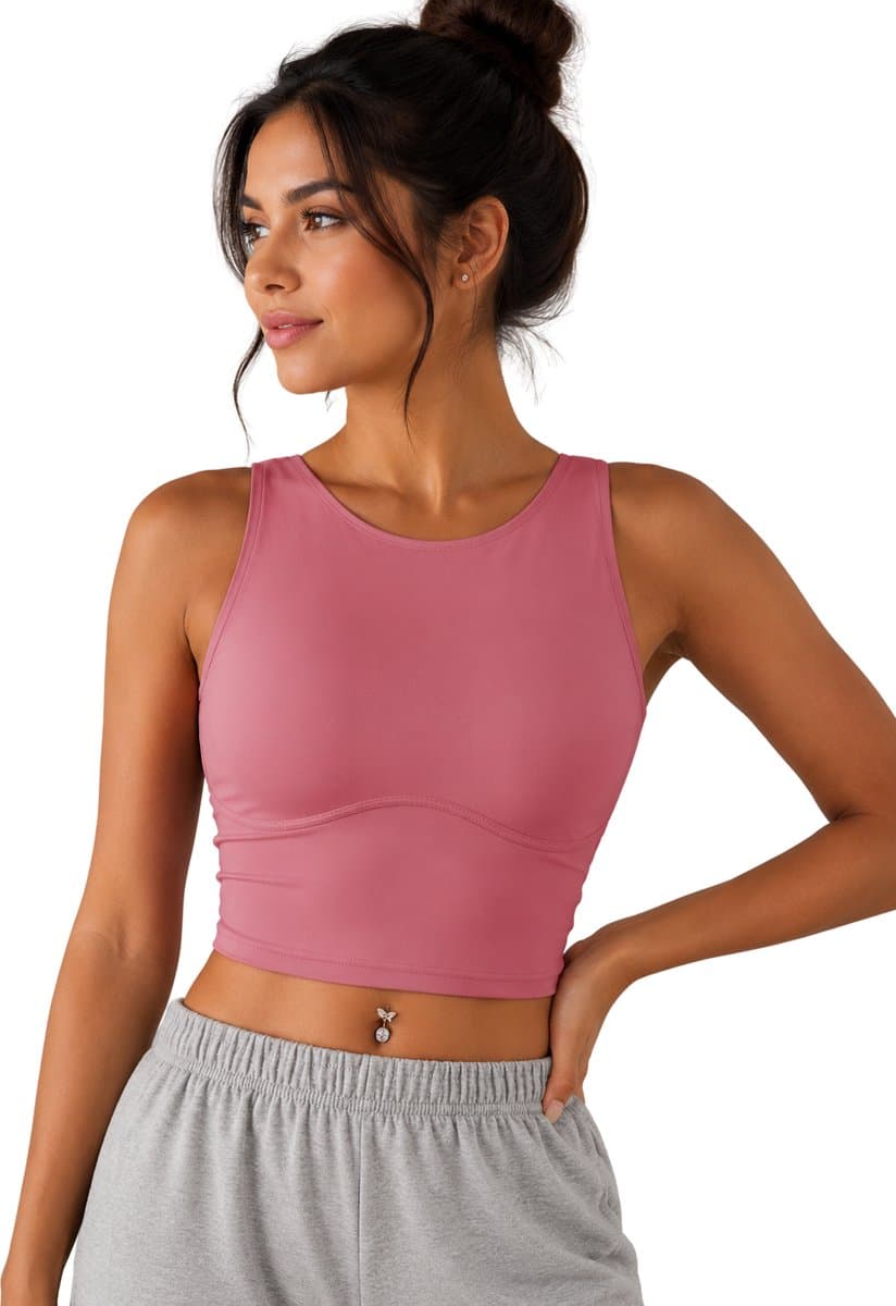 SparkNine Supportflex Sporttop met Built-in Bra - uitneembare pads - L - roze - sport bh - met hoge ondersteuning - cropped