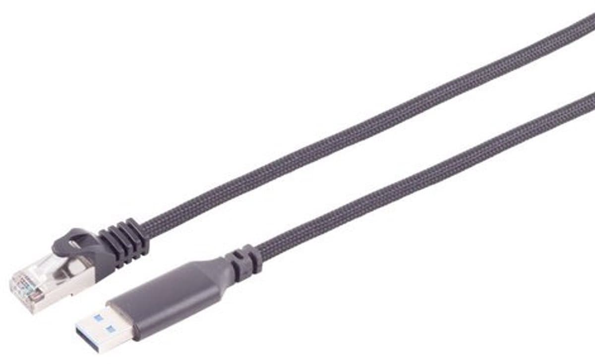 USB-A (m) naar RJ45 (m) Gigabit Ethernet Kabel - S/FTP - Nylon Sleeve - 2 meter - Zwart