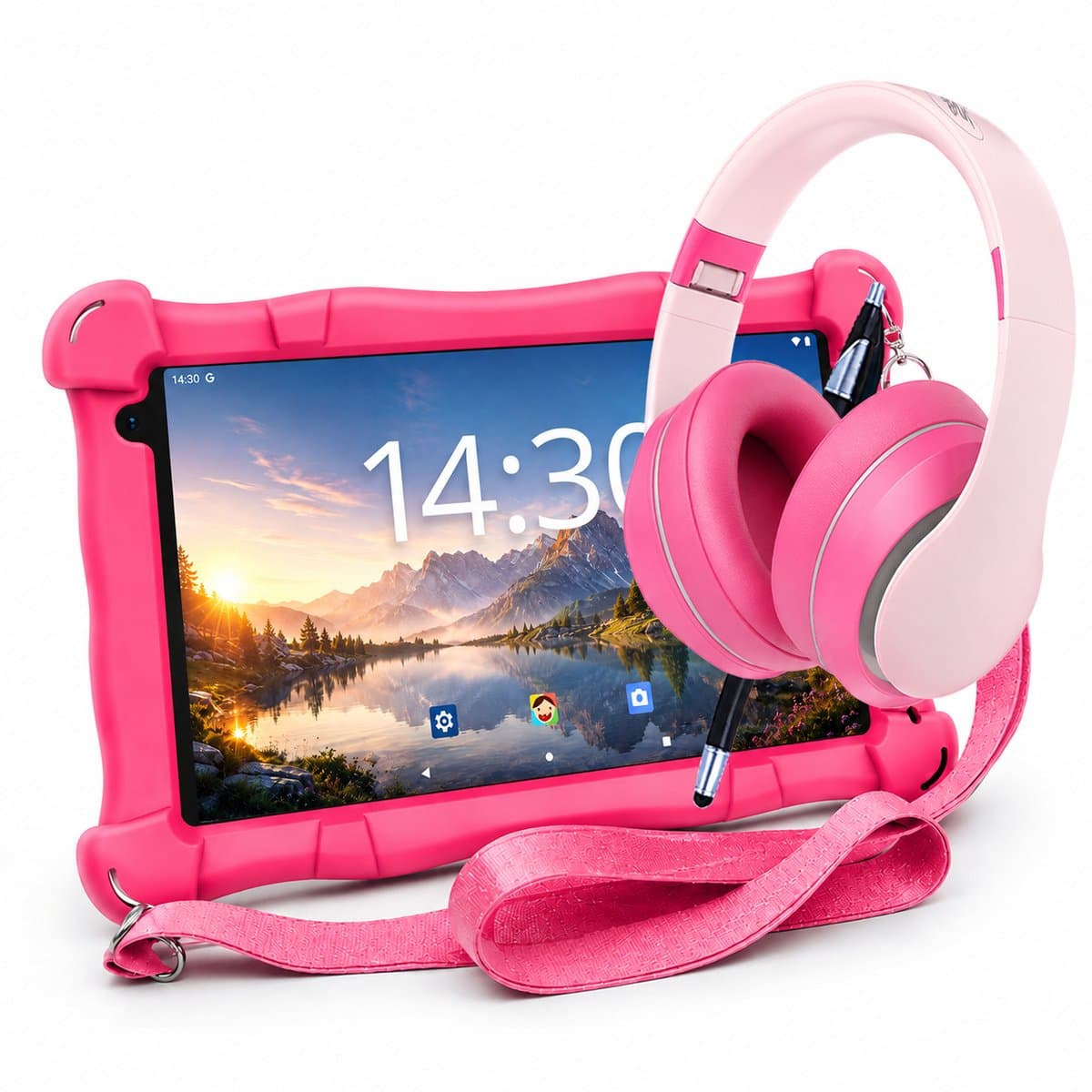 AngelTech Kinderpakket Slim - AngelTech Kindertablet Slim + AngelTech Kinderkoptelefoon - Combipakket - Kindertablet Vanaf 3 Jaar – Kinder Tablet – Kids Tablet - Tablet voor Kinderen- Roze