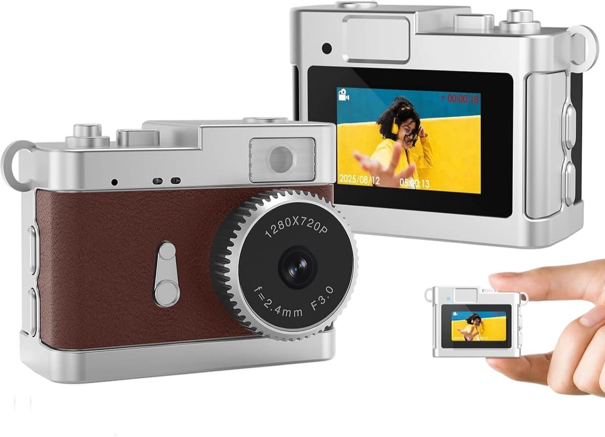 Camera - Digitale camera - Mini-digitale camera - 16GB - Ingebouwde flitser & retrofilters - Mini-zakcamera - Geschikt voor op reis, als tashanger, als verjaardagscadeau - Bruin