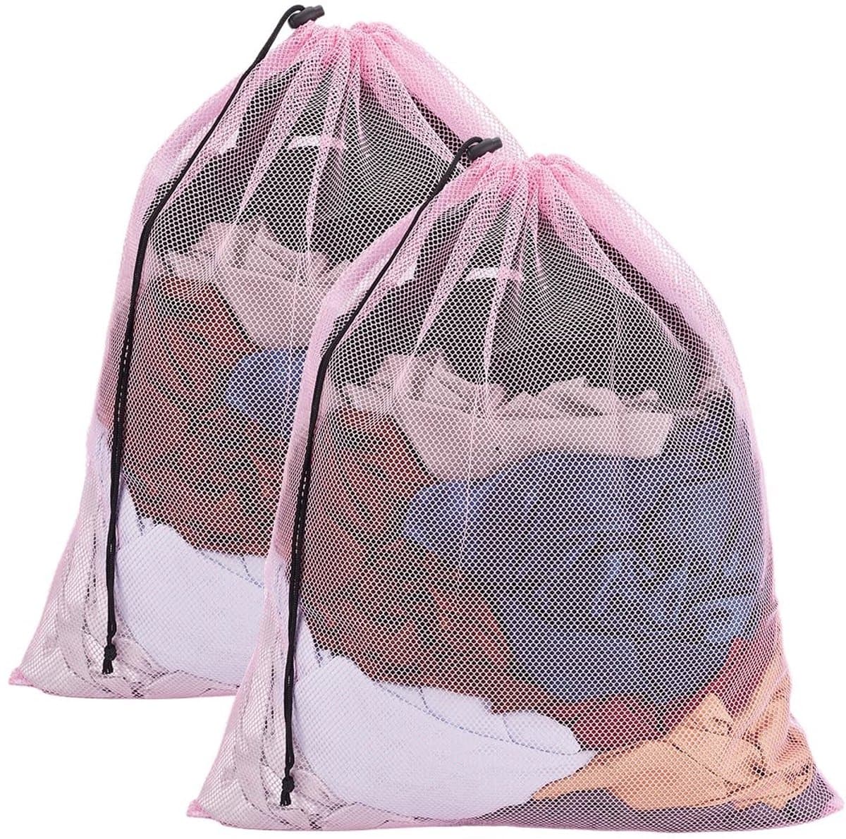 Dailygoods - 2 Stuks Mesh Waszakken met Trekkoord 62x49 cm