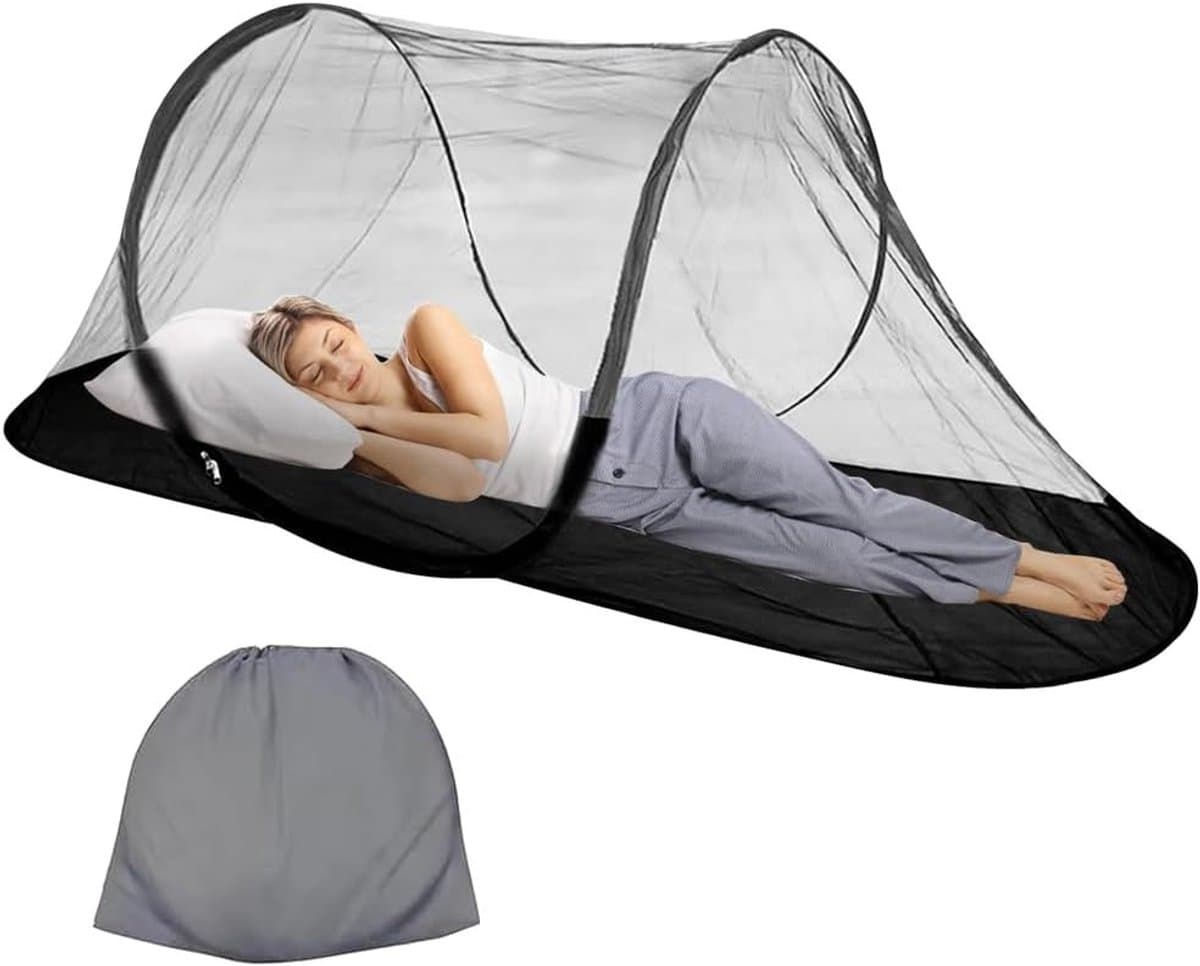 Pop-up klamboe, opvouwbaar muggennet voor camping en outdoor, 200 x 72 x 70 cm, draagbare tent voor gezinnen, ideaal voor slaapkamer en bescherming tegen insecten