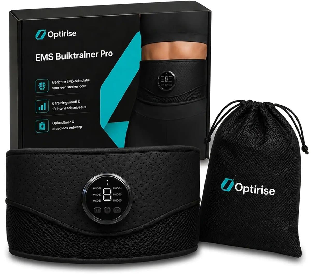 Optirise EMS - Buikspiertrainers Elektrisch - Buikspieren - EMS Trainers - AB Roller - Buiktrainer - Spier Massage Apparaat - Spierstimulator - Afvallen – Fatburner - USB Oplaadbaar