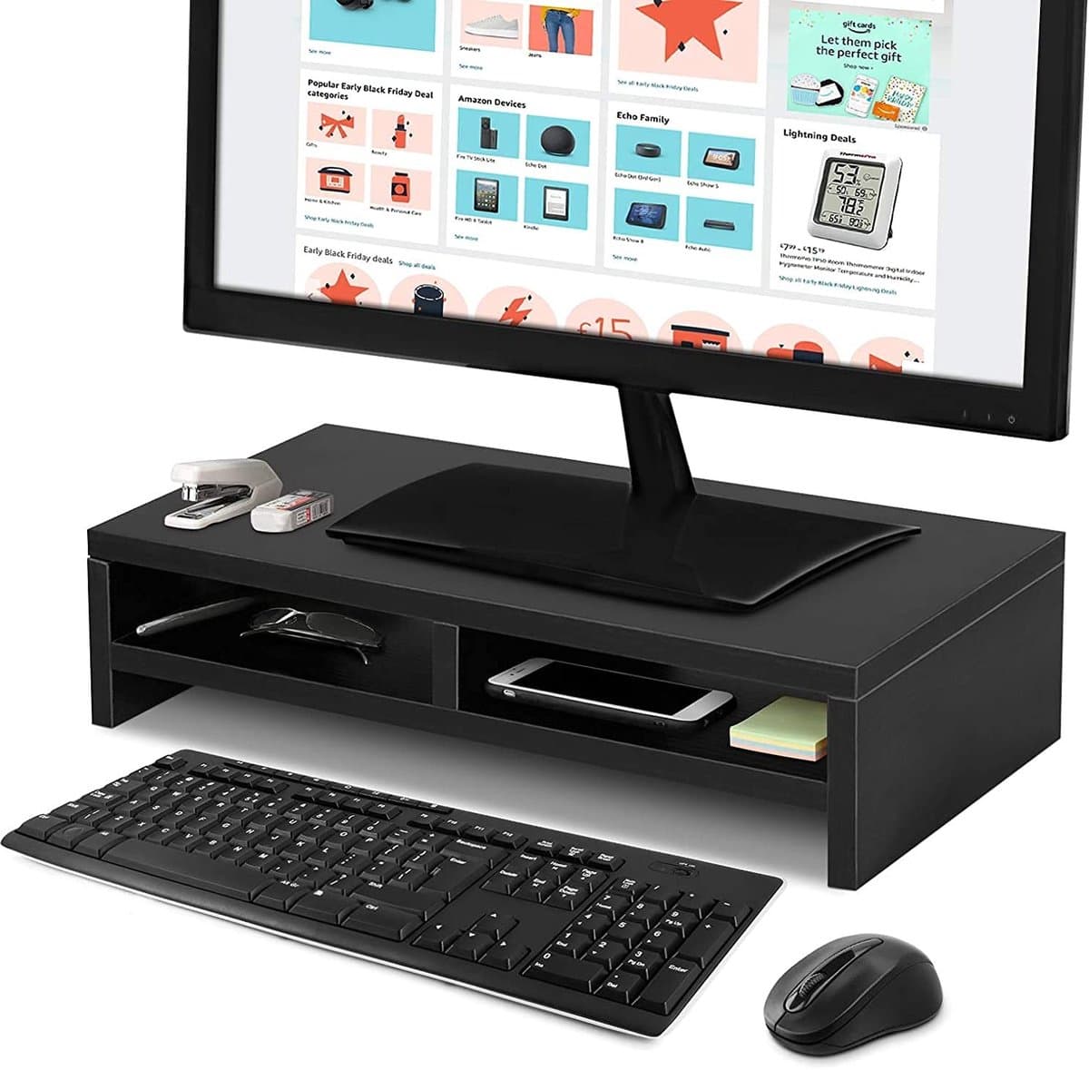 Jhubersproducts - Monitor Stand Riser - Houten Laptop Plank - Perfecte Werkruimte Organizer - 53 x 22 x 7 cm - Voor Computer en Notebook - Geschikt vo