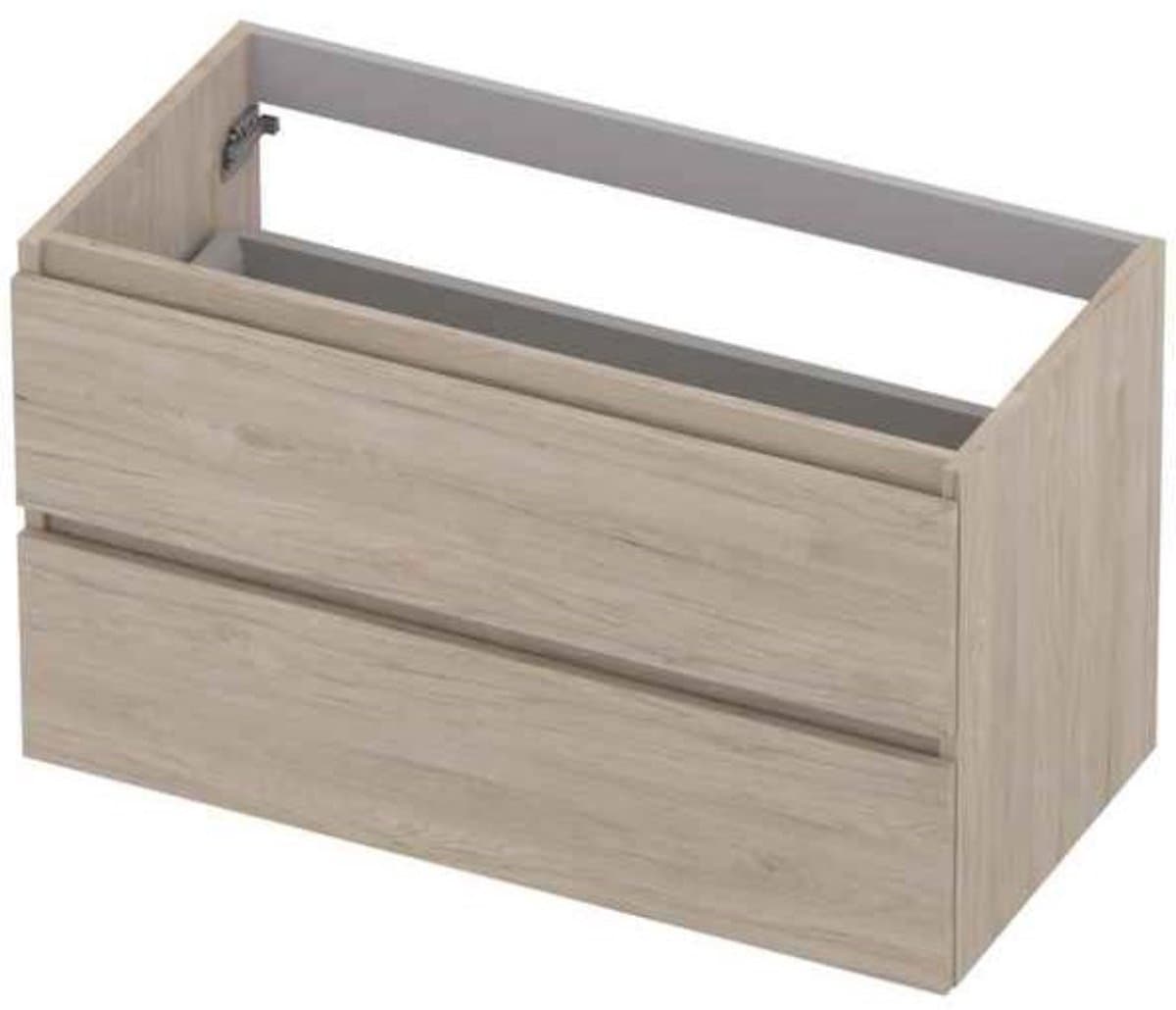 INK - Onderkast 2 Laden Greeploos met Houten Keerlijst - 900x450x520 Mm - Ivoor Eiken