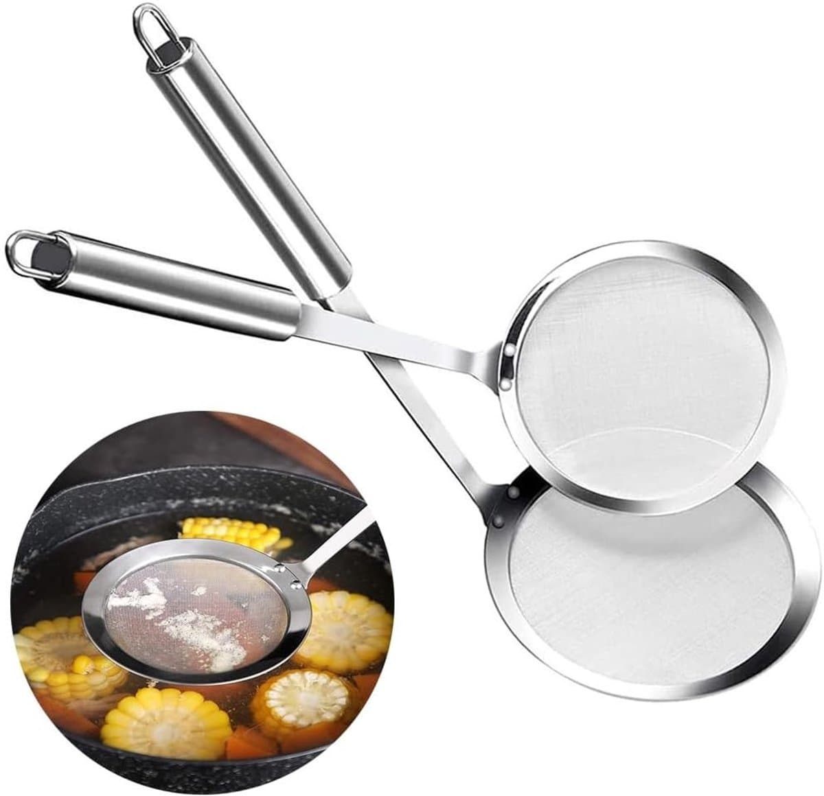 Set van 2 RVS Zeeflepels - Fijne Mesh Lepels voor Koken, Olie Scheiden en Diep Frituren