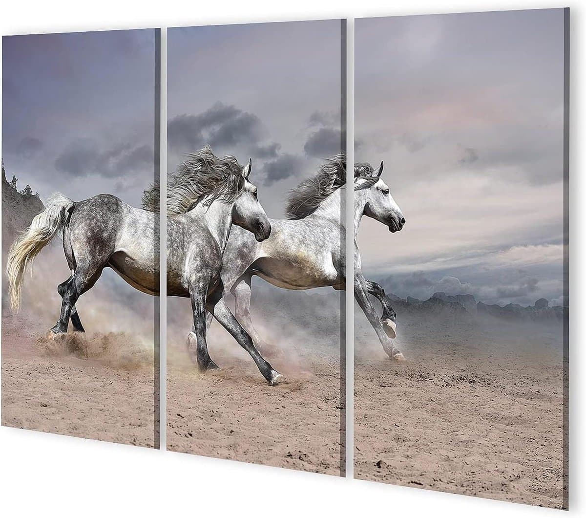 islandburner Prime Afbeelding op canvas paar vrijloopende witte paarden met zwevende manen kinderkamer foto's muurschilderingen poster