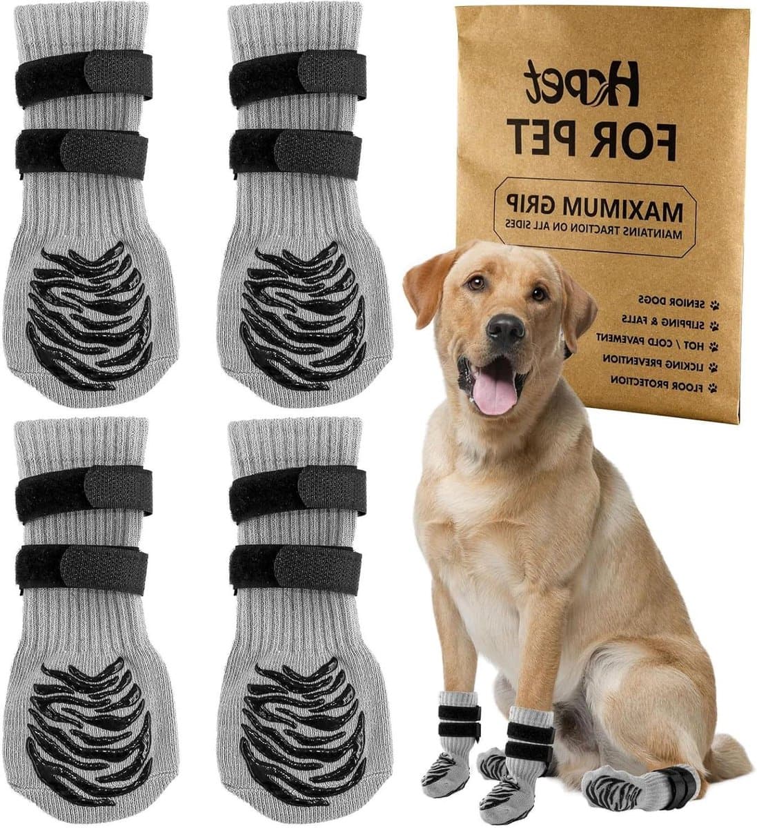Hondensokken Antislip - Pootbeschermers Honden - Veilige Beweging Binnen - Dubbele Glijders Verstelbaar - Maat M - Grijs