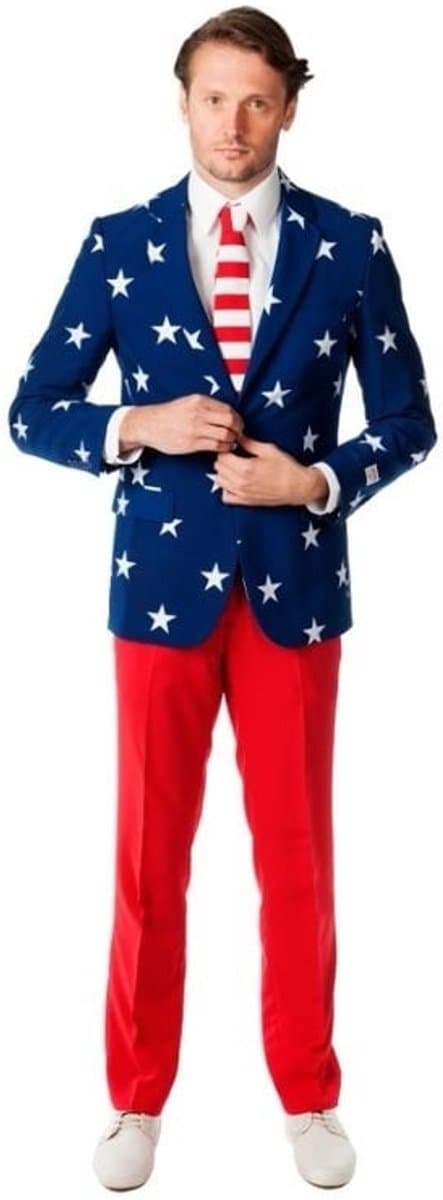 OppoSuits Stars and Stripes - Heren Pak - Carnavalskleding - Amerika Kostuum - Gekleurd - Feest - Maat 54