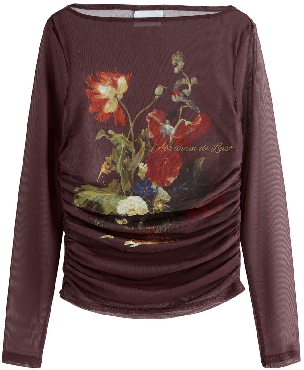 Next Mesh top met lange mouwen en ruches
