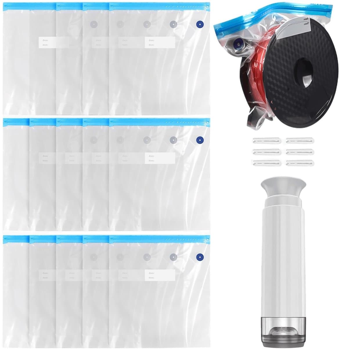 VT Goods - 3D-printerfilament - Vochtbestendige opbergzak - Herbruikbaar - Vacuümzakken - Inclusief vacuümpomp en clips - Geschikt voor 3D-printen