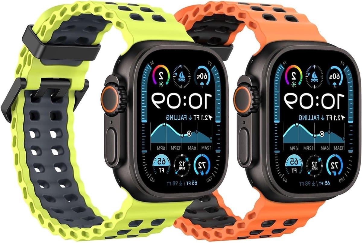 Ademend Siliconen Sportband voor Apple Watch Ultra en Series - 2 Stuks, Geschikt voor 49mm, 46mm, 45mm, 44mm, 42mm - Comfortabel en Duurzaam voor Mannen en Vrouwen