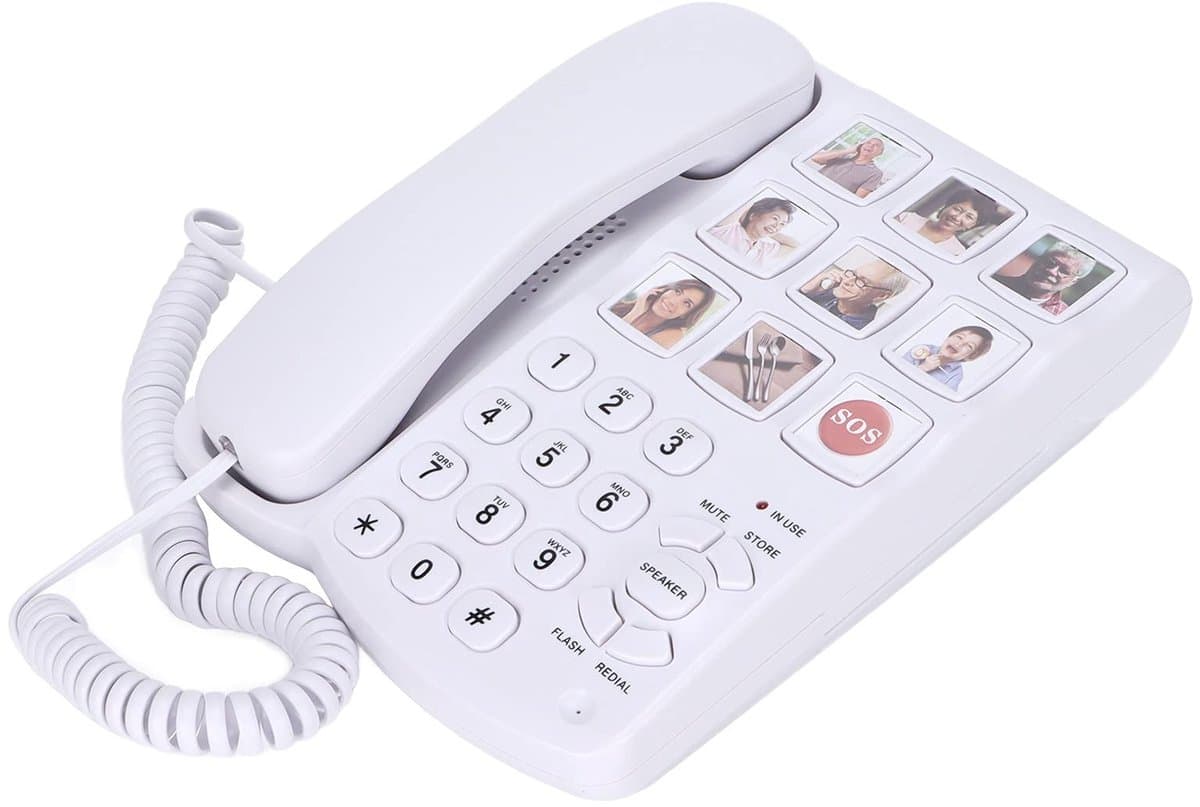 VT Goods - Grote knop telefoon voor bureau - Vaste telefoon met luidspreker - Geschikt voor senioren - Versterkt fotogeheugen - Desk phone met snelk...