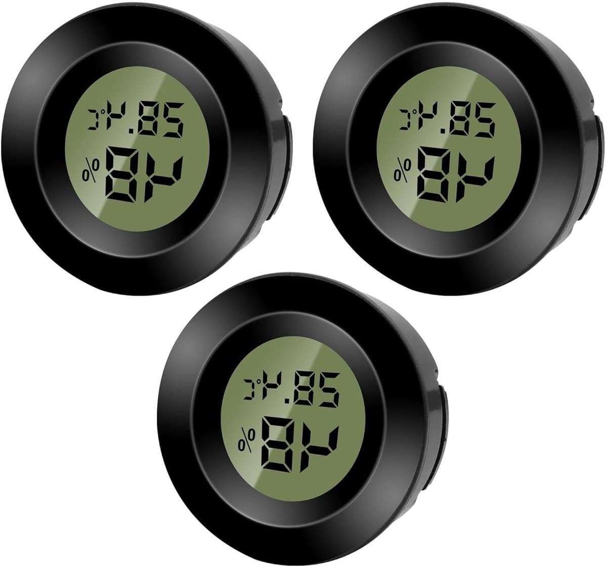 Set van 3 Mini Digitale Thermometers en Hygrometers voor Binnengebruik, Temperatuur- en Vochtigheidsmonitor voor Huis, Kweekruimte, Terrarium en Auto, Zwart