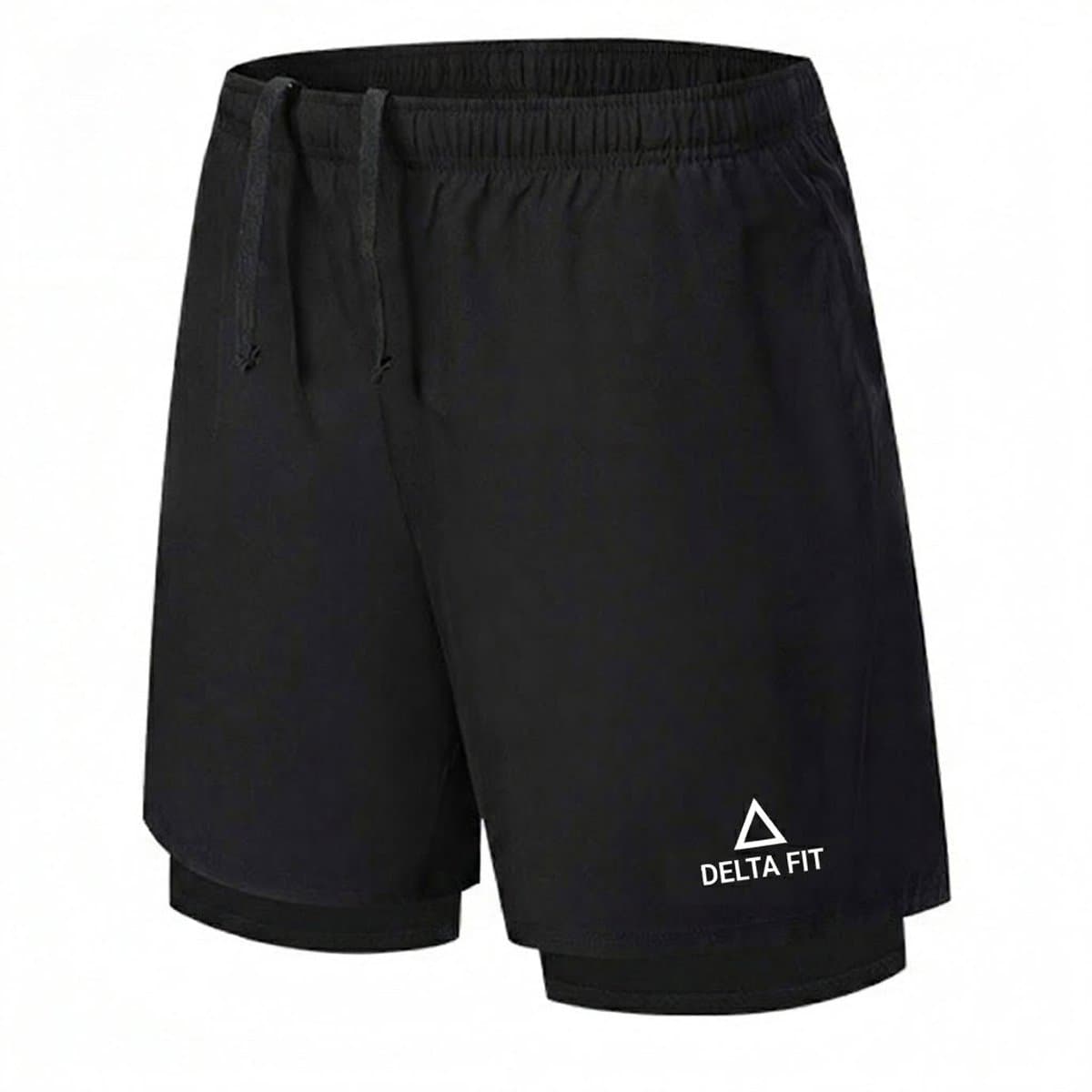 Delta Fit 2 in 1 hardloopbroek zwart met extra lange ondershort - Maat S