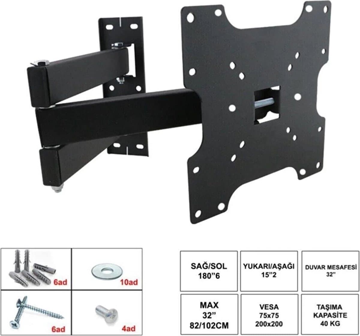 MONT KIARA TV muurbeugel, draaibare kantelbare tv-beugel voor 19-49 inch platte & gebogen tv of monitor tot 30 kg 48-124CM