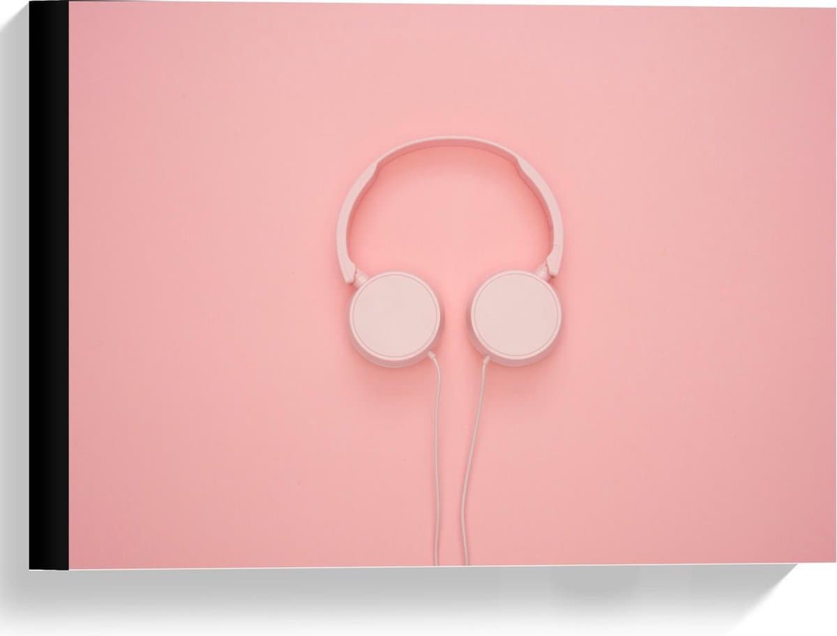 Canvas - Roze Koptelefoon op Roze Achtergrond - 40x30cm Foto op Canvas Schilderij (Wanddecoratie op Canvas)