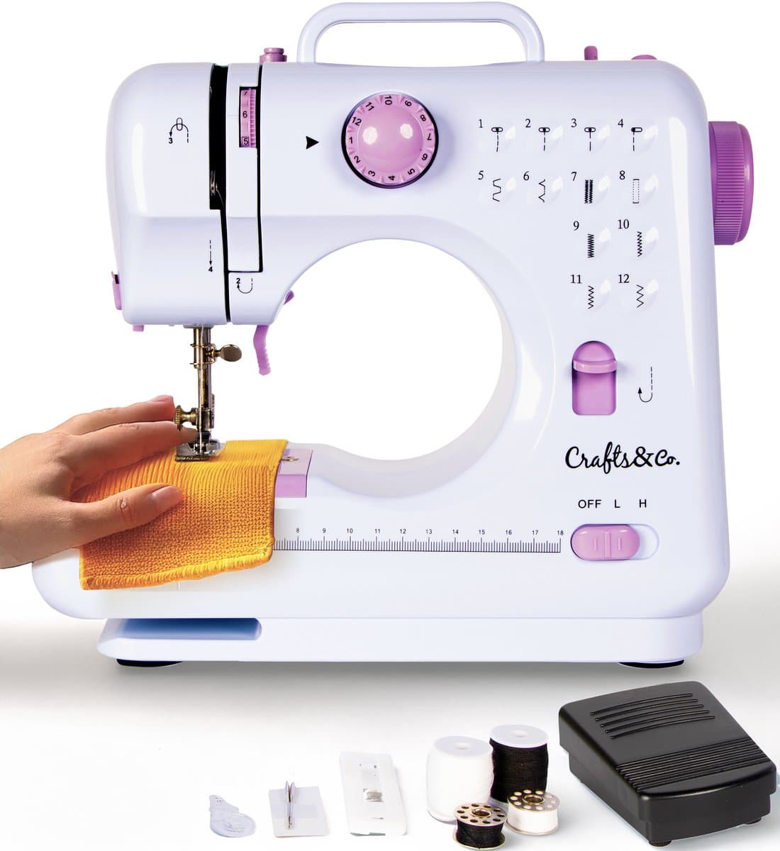Crafts&Co Naaimachine voor Beginners en Kinderen Set - 12 Naaipatronen - Lichtgewicht - Hobby & Creatief - Kindernaaimachine - Naaiset - Sewing Machine - DIY - Interactief en Educatief Speelgoed - Cadeau voor Meisjes - 8, 9, 10, 11, 12, 13 Jaar - Wit