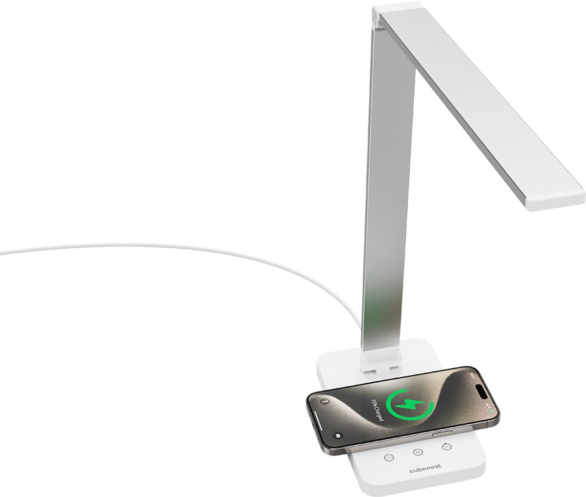 Cubenest LTW01C - LED bureaulamp met draadloze oplader - Leeslampje voor boek - 5 lichtkleuren - Dimmer - Leeslamp - Wireless Charging - Desk lamp - Wit