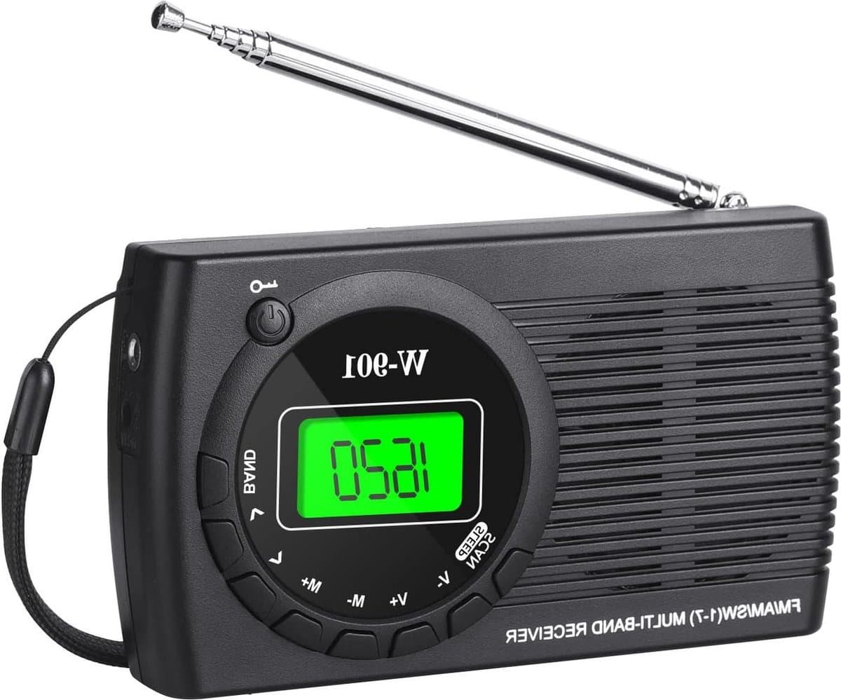 Noodradio Draagbare FM/AM/SW Radio met Schermweergave - Koptelefoonaansluiting - AA-batterijvoeding - Klokfunctie - Geschikt voor Wandelen Joggen en Kamperen