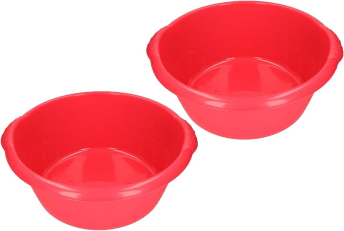 2x stuks grote afwasteil / afwasbak rond rood 25 liter - camping / handwas afwasteilen