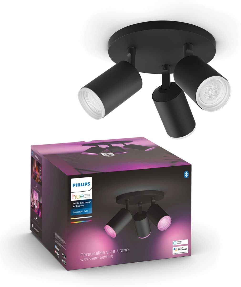 Philips Hue Fugato Opbouwspot White and Color - Zwart - 3-spots