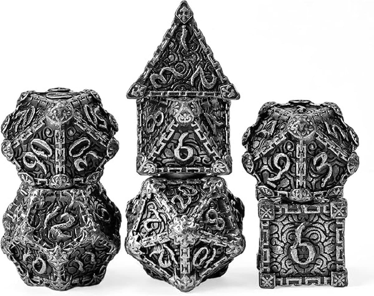 Lapi Toys - Dungeons and Dragons dobbelstenen - DnD Dice - Polydice - Dobbelstenen Dungeons Dragons - Metal dice - Metalen Dobbelstenen - DnD Dice Set - 1 set (7 stuks) - Metaal - Zilverkleurig
