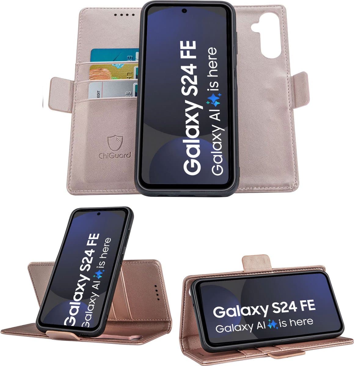 Geschikt voor Samsung Galaxy S24 FE - Book Case Hoesje - Uitneembaar Hoesje - Magnetische Sluiting - Portemonnee Rose
