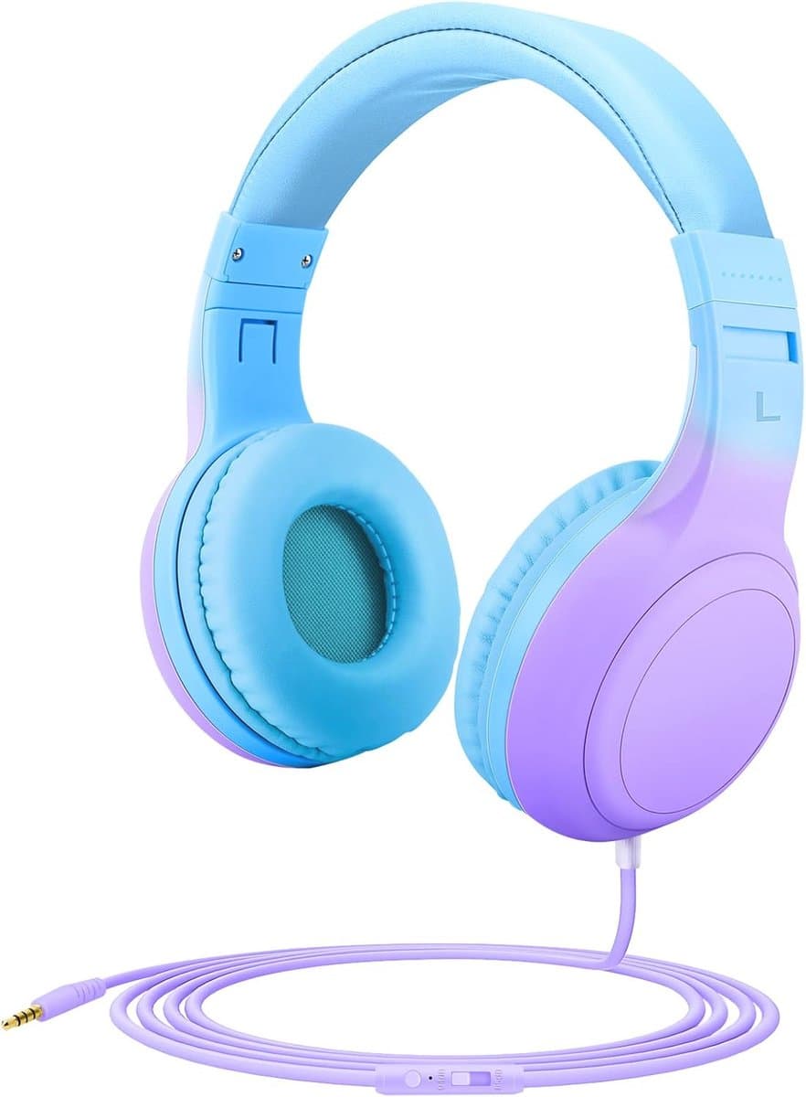 Hoofdtelefoon voor Kinderen met Gehoorbescherming en Microfoon - Verstelbaar en Comfortabel, Geschikt voor Kindle/iPad/Fire Tablet