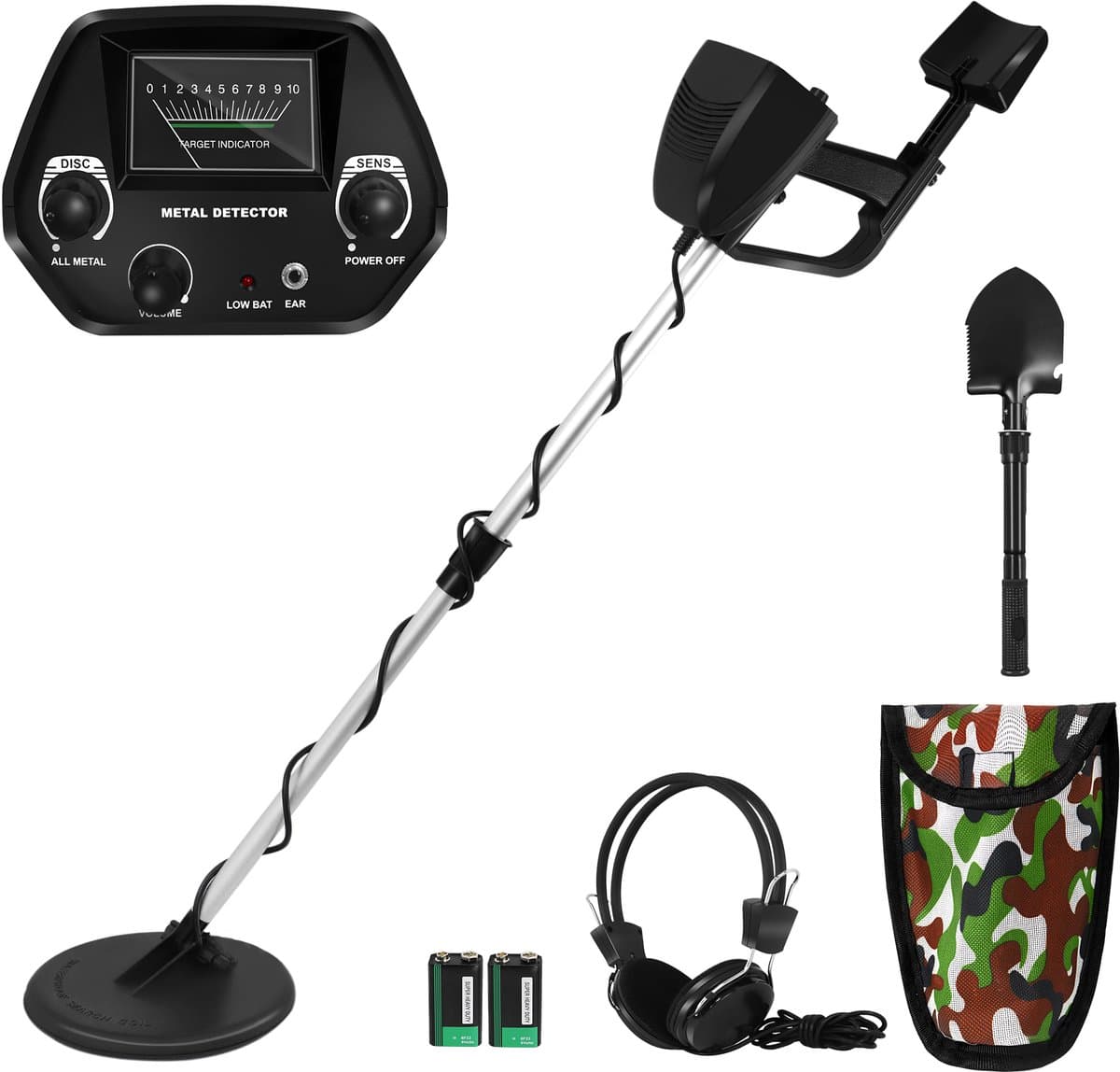 Aufun Metaaldetector voor kinderen - Instelbaar - Met LCD-scherm, zoekspoel en schep