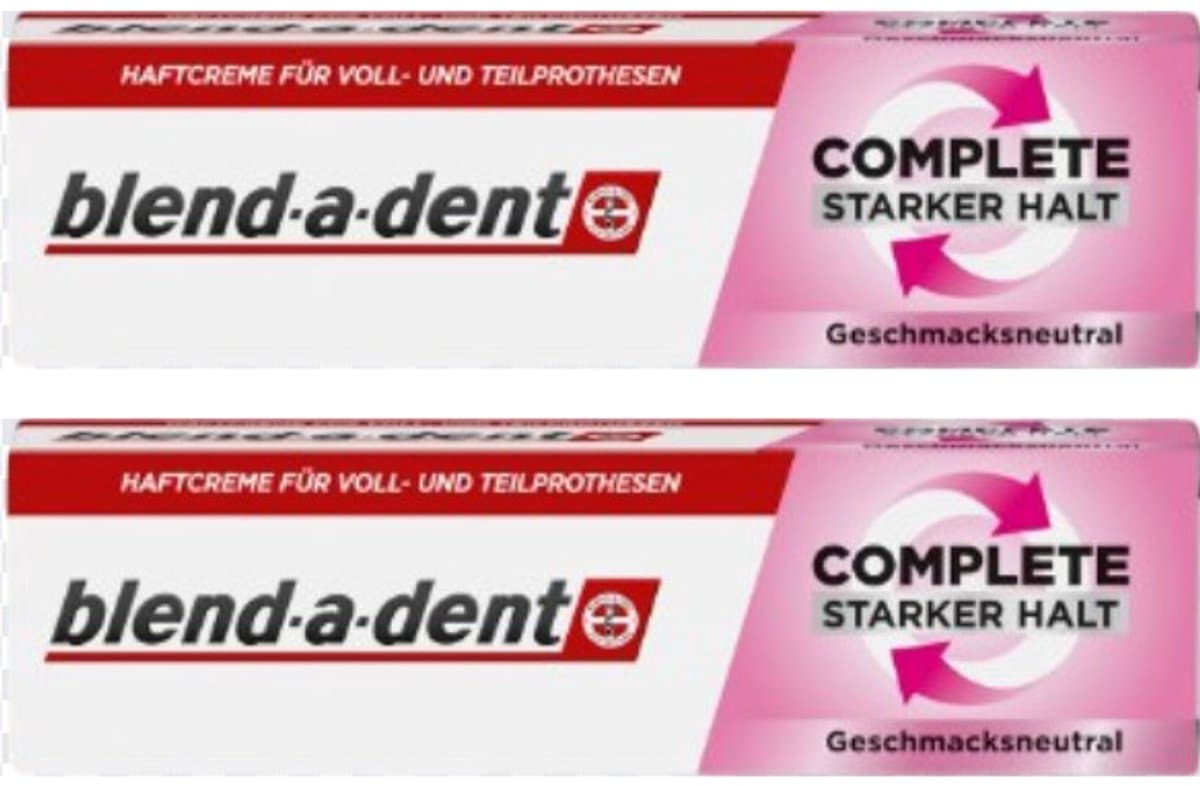 Blend-a-dent - Super kleefcrème - voor gebit en deelprothese - Neutrale Smaak - Voordeelset a 2 stuks a 47 gram!!