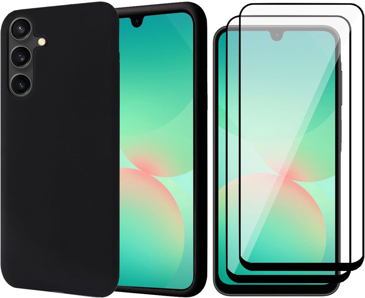 Hoesje geschikt voor Samsung Galaxy A17 5G / A26 - 2x Screenprotector Volledig Dekkend Glas - Mat Back Case Zwart
