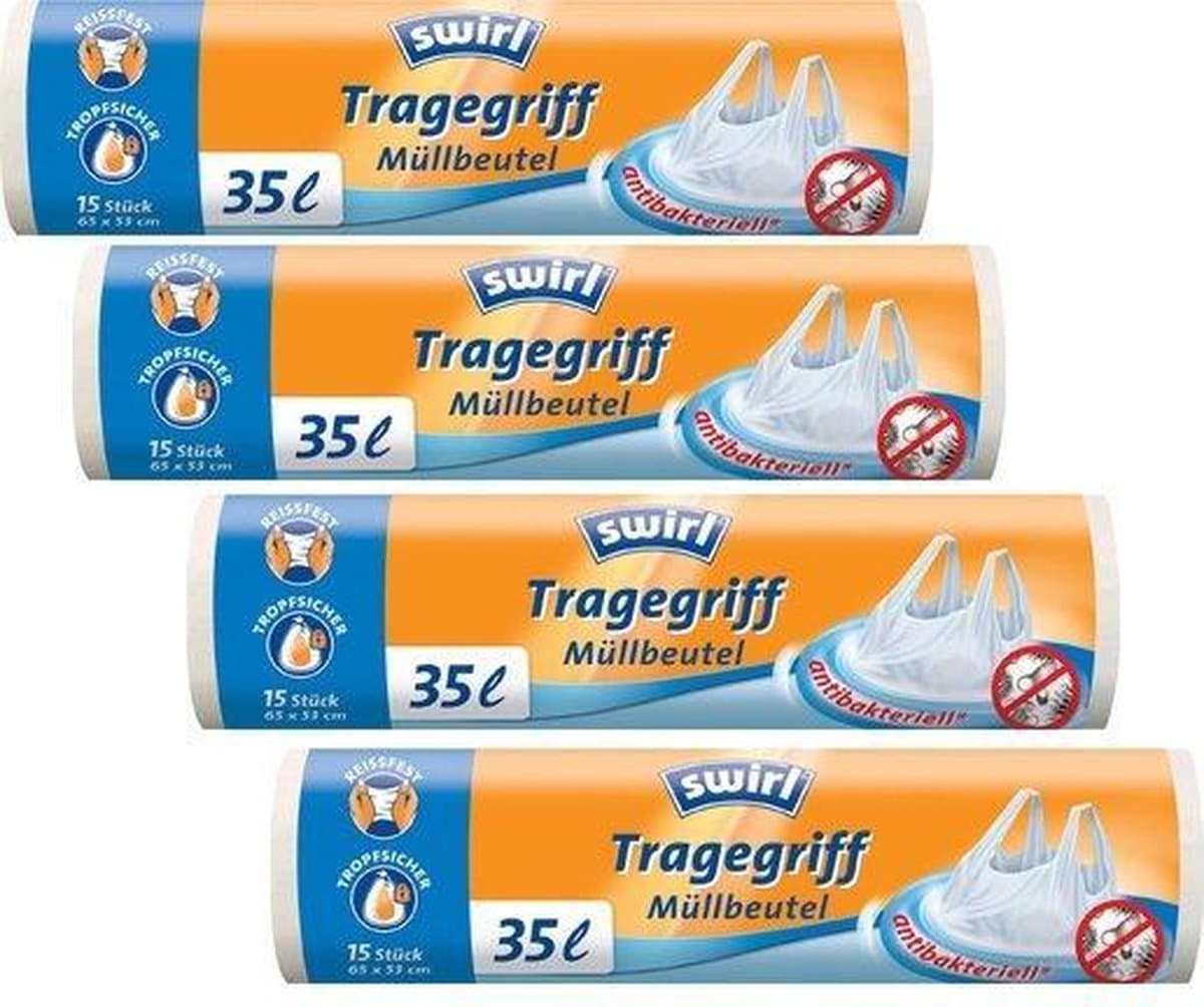 Swirl pedaalemmerzakken met handvatten 35ltr Multipack 4 rollen van 15 stuks