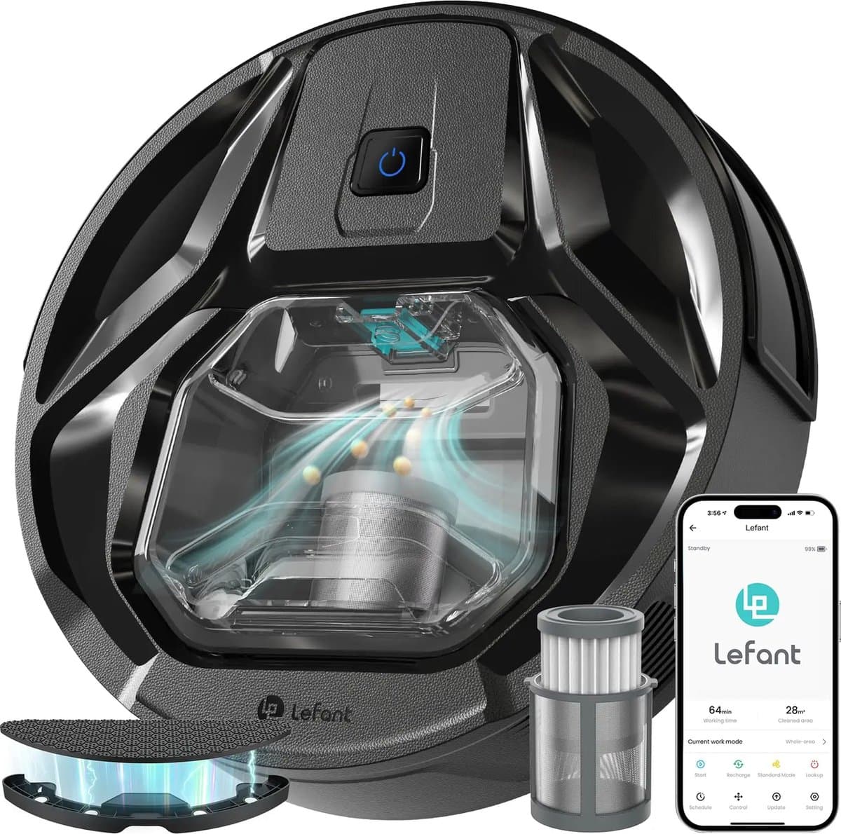 Comnox - Lefant M320 Robotstofzuiger - 6000Pa Zuigkracht - Met Dweilfunctie - 800ml Stofbak - 210 Minuten Looptijd - Tapijtdetectie - Wit