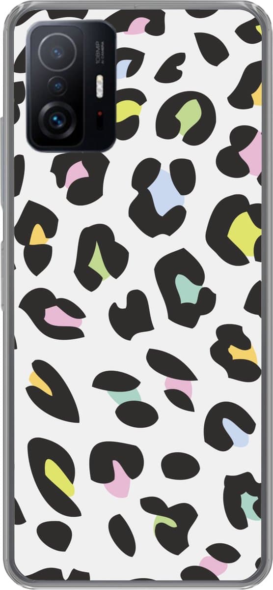 Telefoonhoesje Geschikt voor Xiaomi 11T Pro hoesje - Panterprint - Kleuren - Zwart - Siliconen Telefoonhoesje Telefoonhoesje