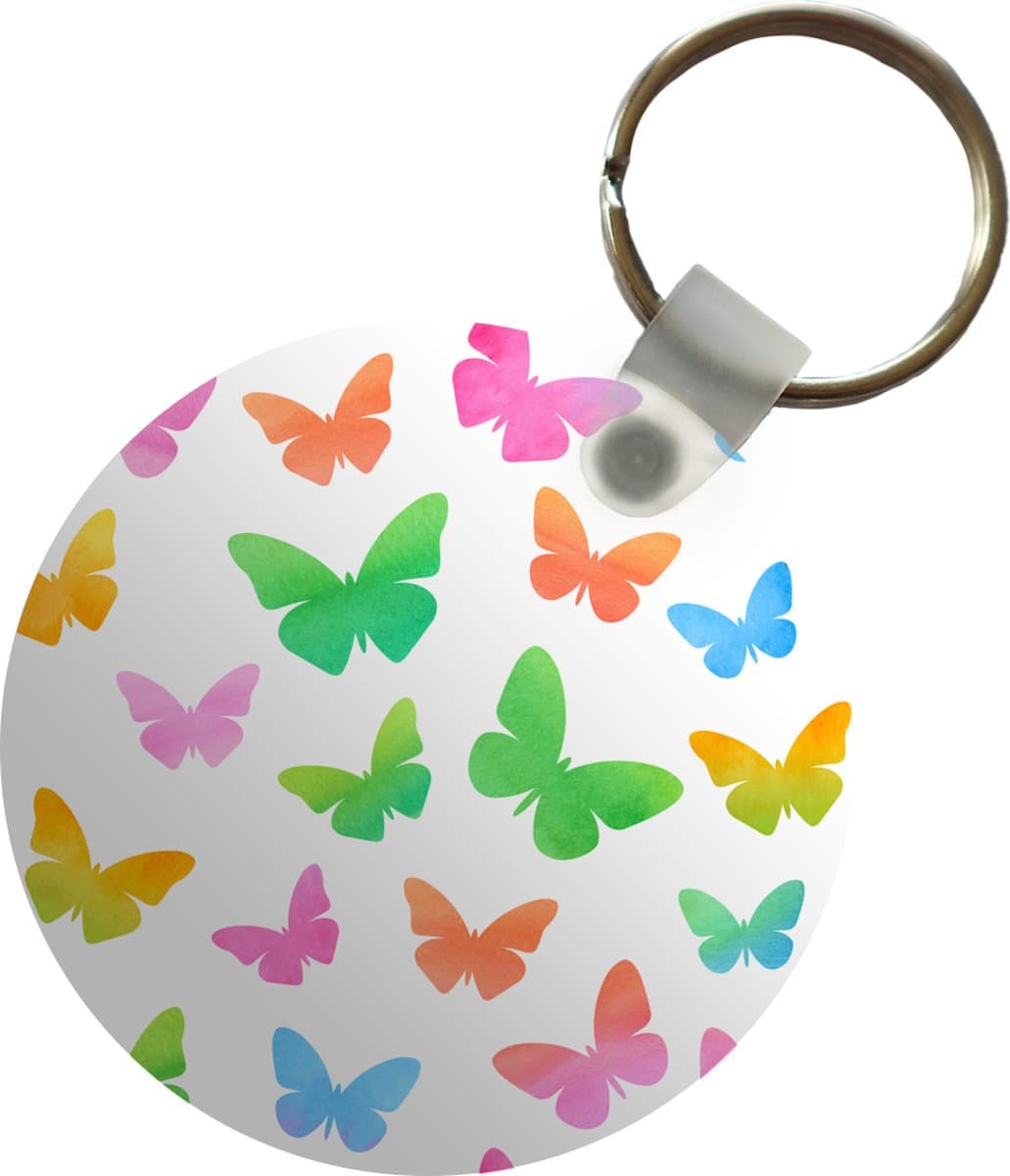 Sleutelhanger - Een illustratie van vlinders gemaakt met waterverf - Plastic - Rond - Uitdeelcadeautjes