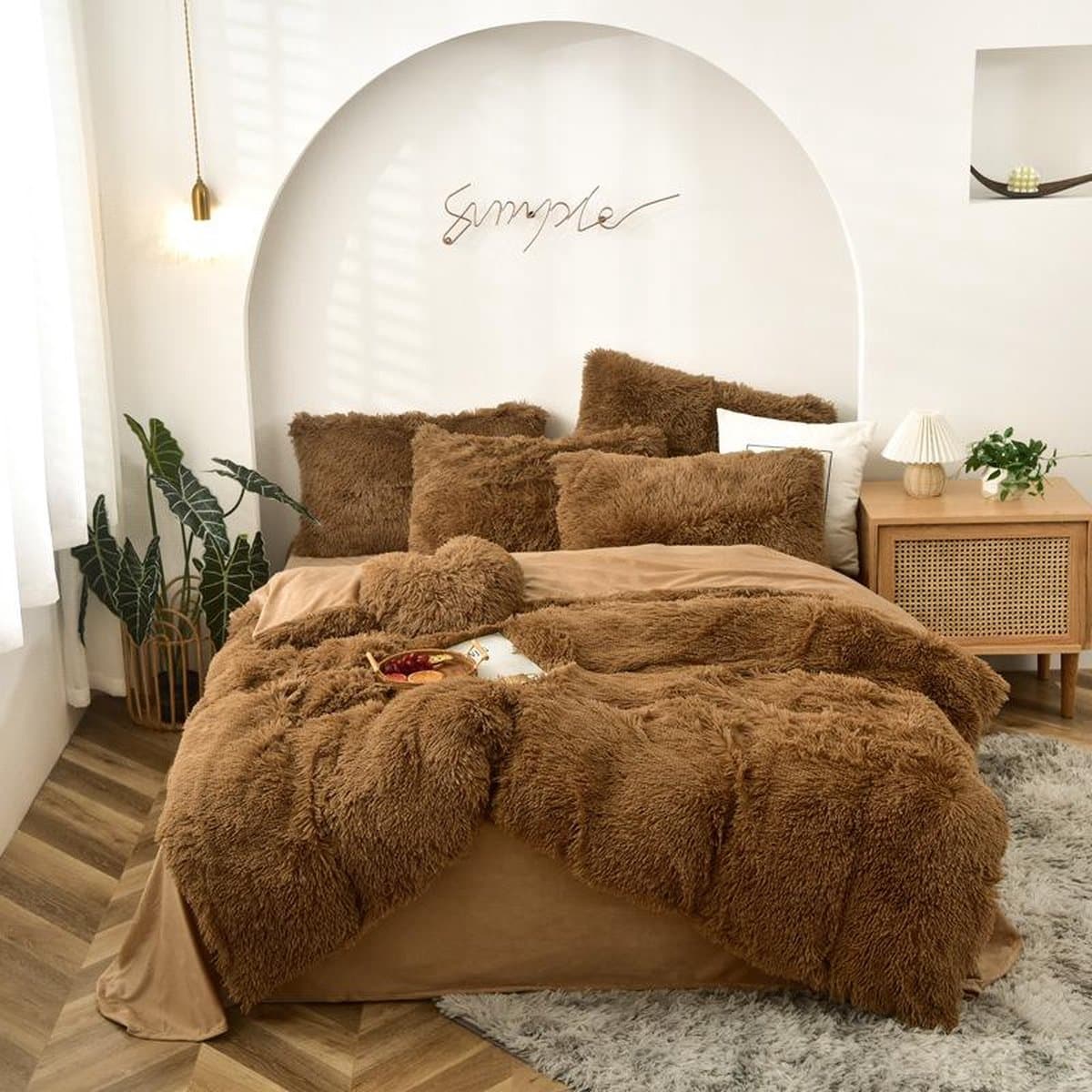 Foozzy Bruin- Ultra zachte fluwelen Lits-jumeaux 240-220 dekbedovertrek - Luxe - Warm - Pluche Fluffy overtrek -+ Kussenslopen