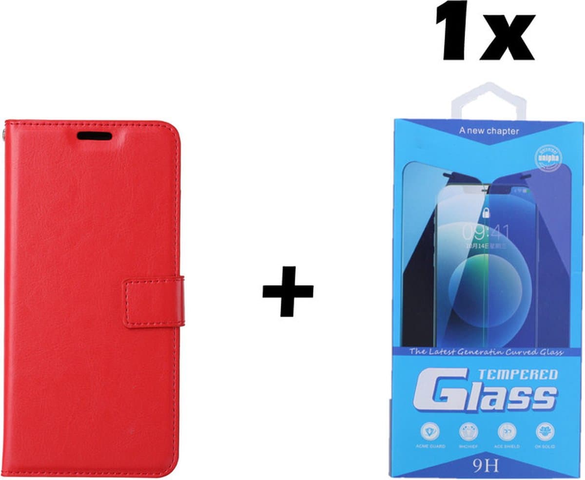 Samsung Galaxy A40 Telefoonhoesje - Bookcase - Ruimte voor 3 pasjes - Kunstleer - met 1x Tempered Screenprotector - SAFRANT1 - Rood